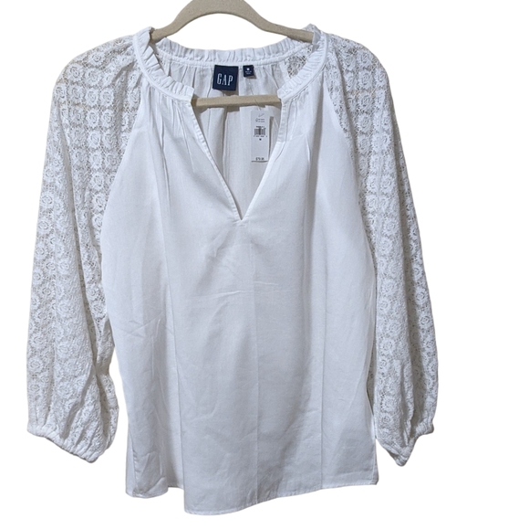 Gap white lace poet sleeve flowy lose fit blouse top sheer new size M - Picture 9 of 9